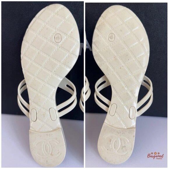 Authentic CHANEL Camellia Flower Ivory Black CC Sandals 36 US 6 - Picture 7 of 11